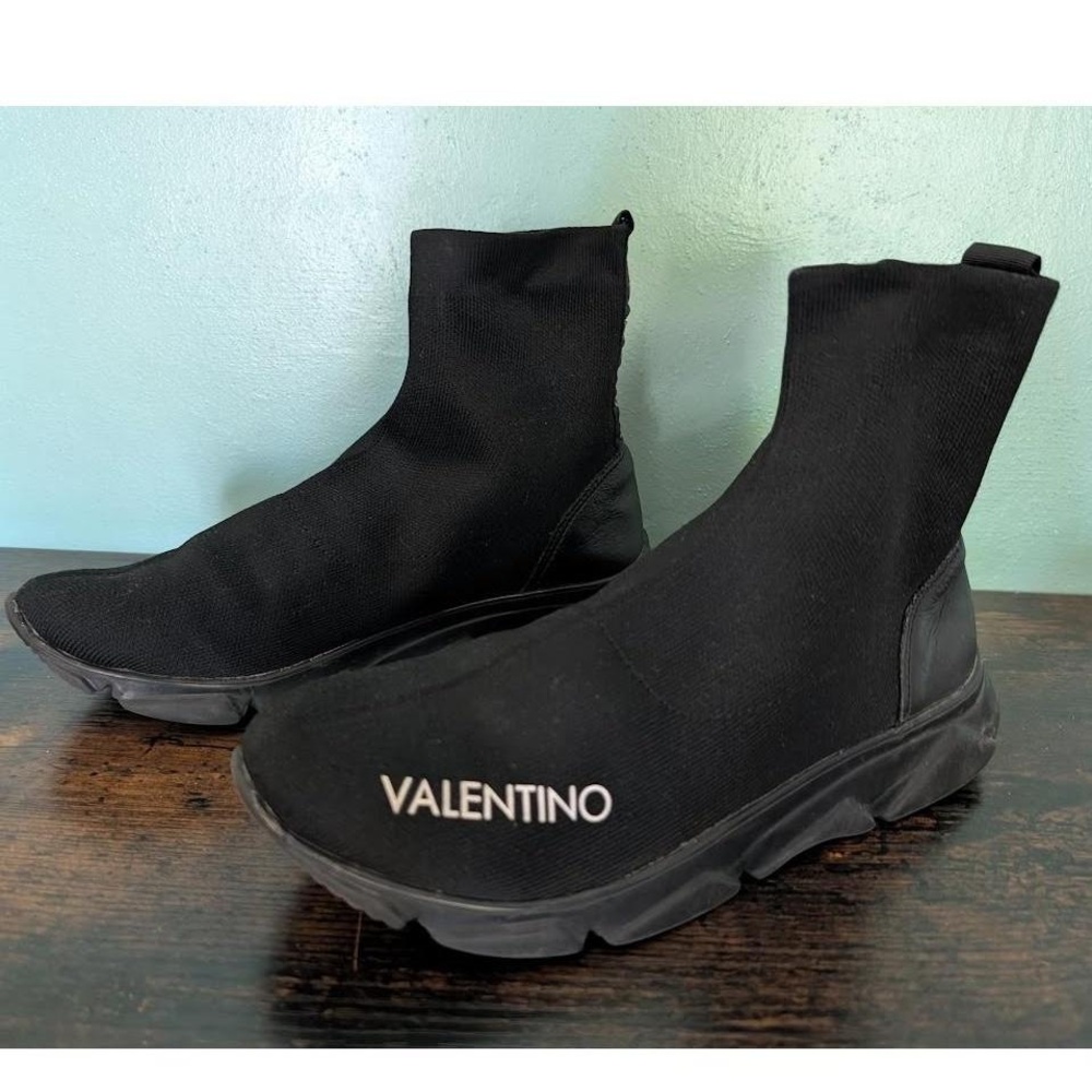 Valentino By Mario High-Top Sock Sneakers Black, 6 1/2